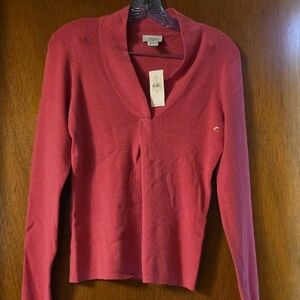 LOFT Women's Raspberry-Pink V-Neck Sweater